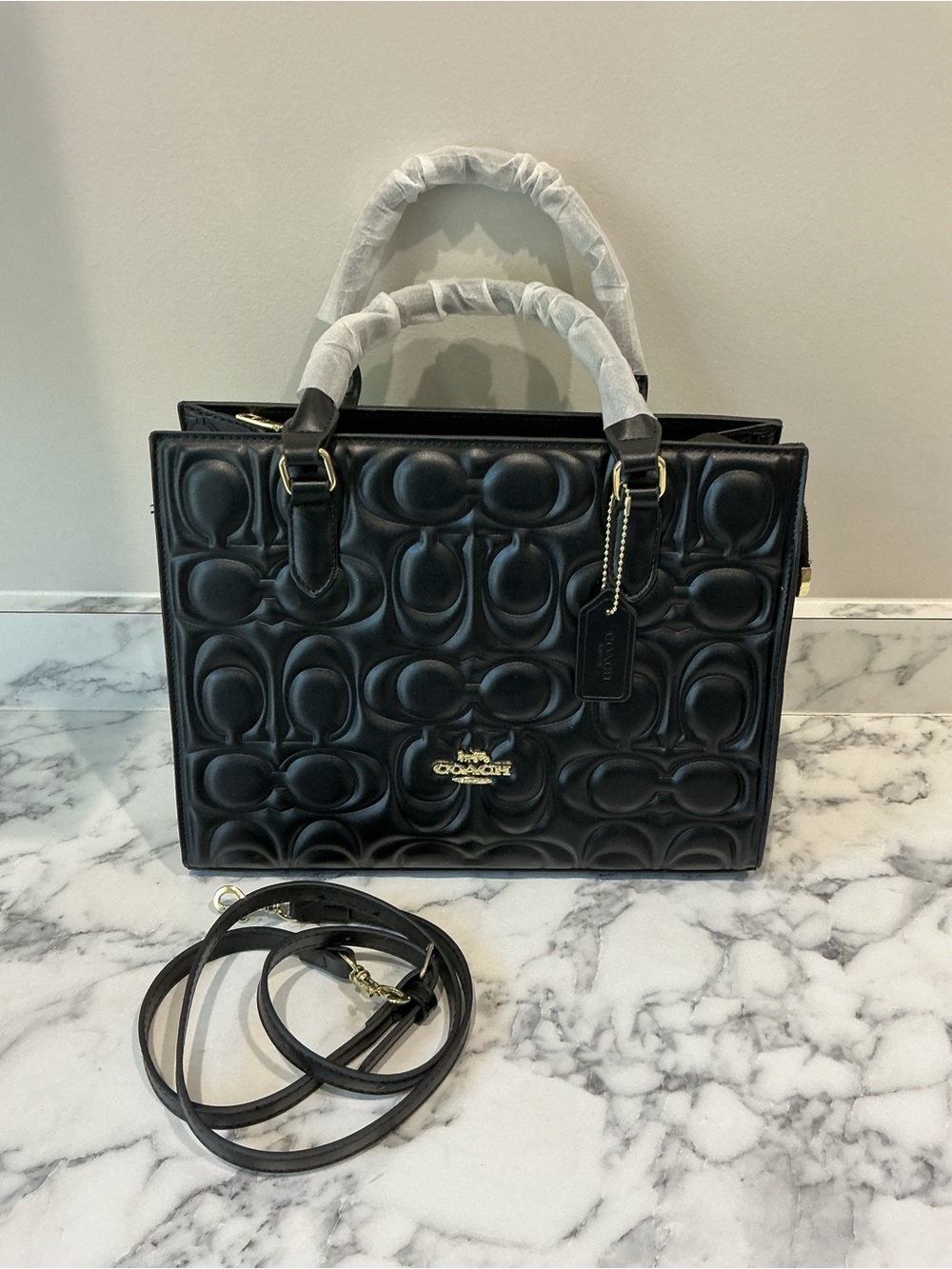 Coach Maggie Tote Bag Black Quilted Satchel with Gold Hardware